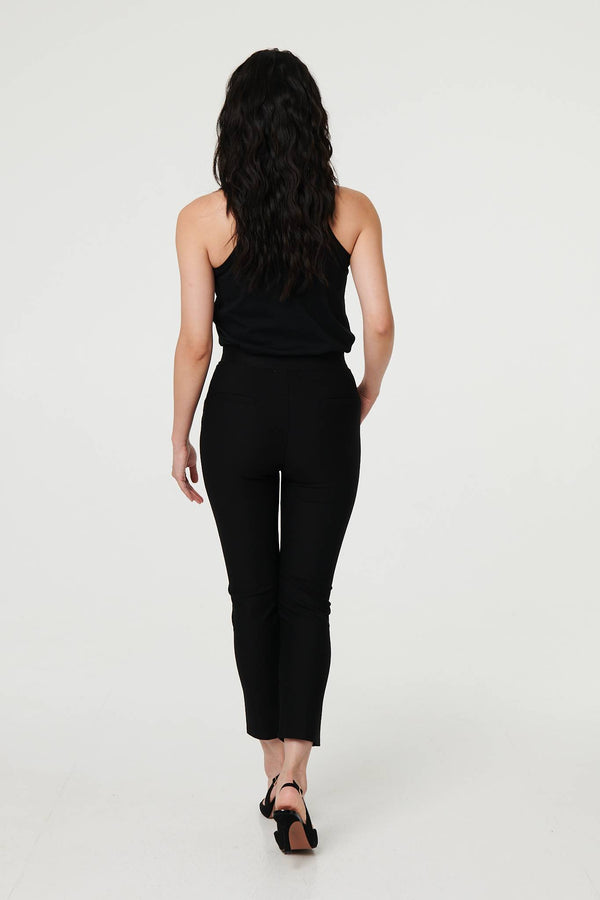 Black | Stretch High Waist Slim Cropped Trousers