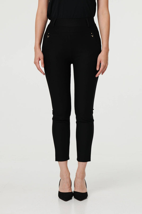 Black | Stretch High Waist Slim Cropped Trousers