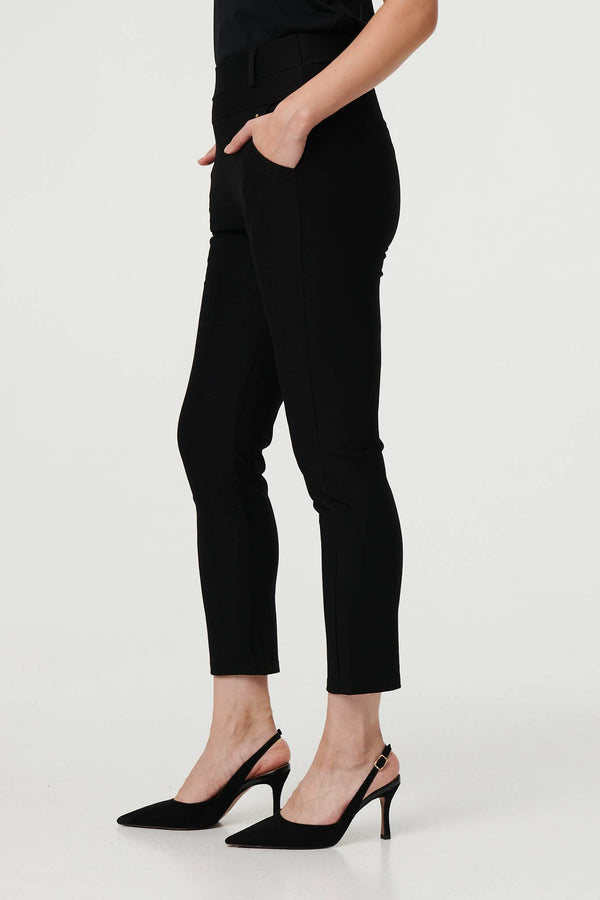 Black | Stretch High Waist Slim Cropped Trousers