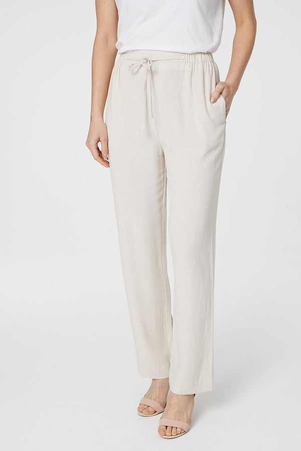 Beige | High Waist Wide Drawstring Trousers
