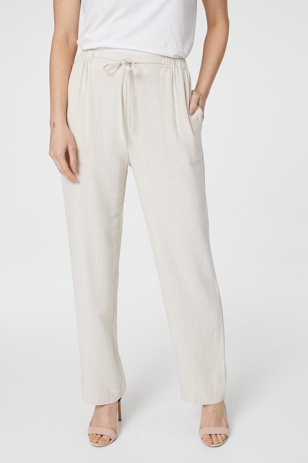Beige | High Waist Wide Drawstring Trousers