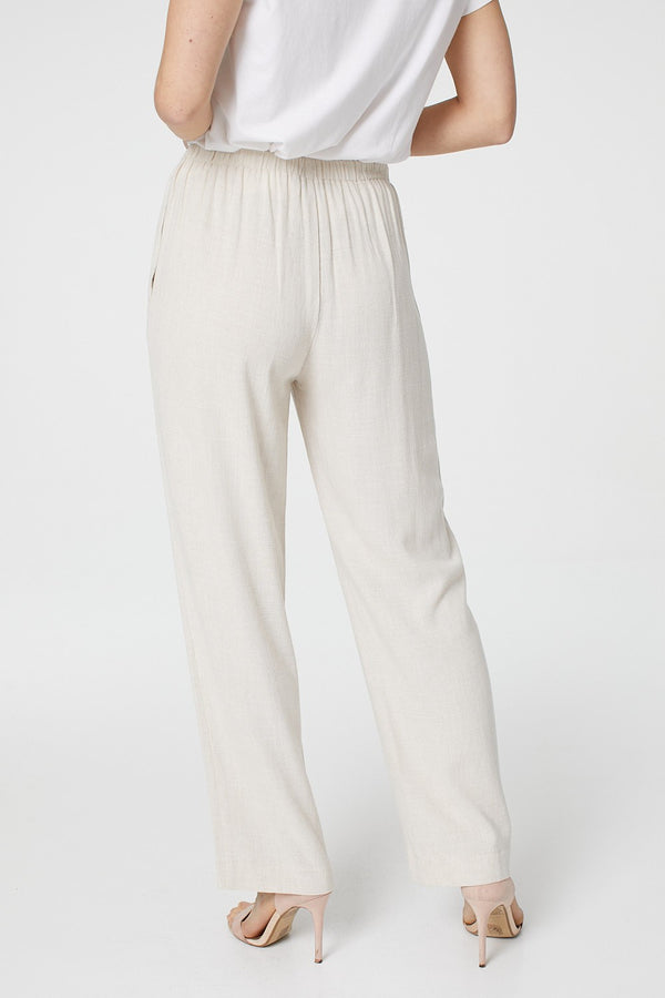 Beige | High Waist Wide Drawstring Trousers