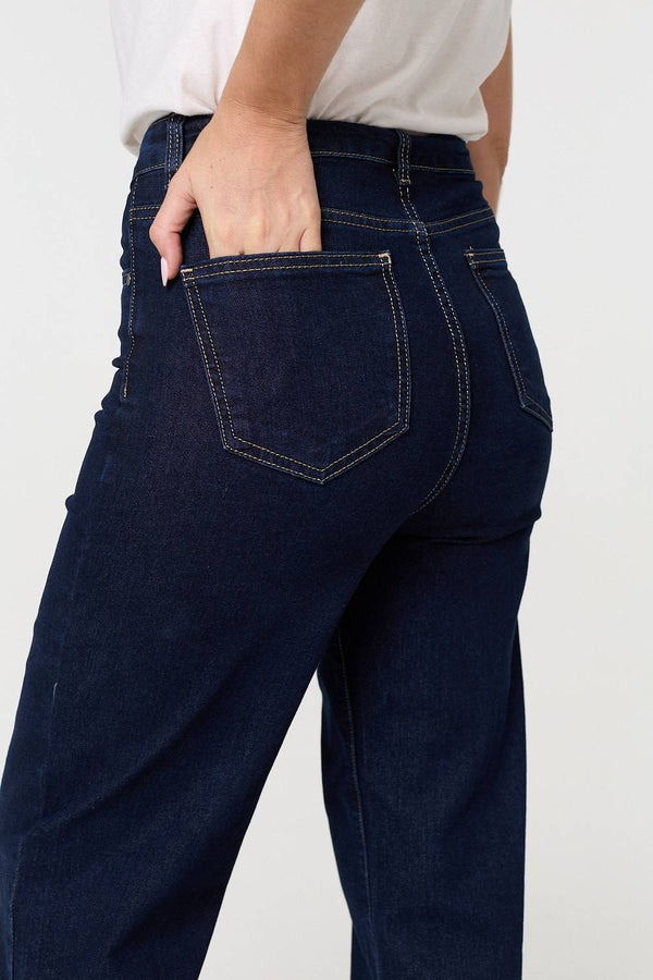 Navy | Denim High Waist Wide Leg Jeans
