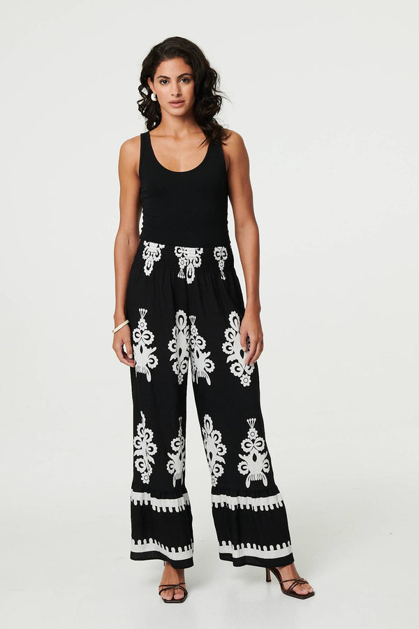 Black | Ikat Print High Waist Wide Leg Trousers