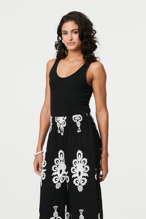Black | Ikat Print High Waist Wide Leg Trousers