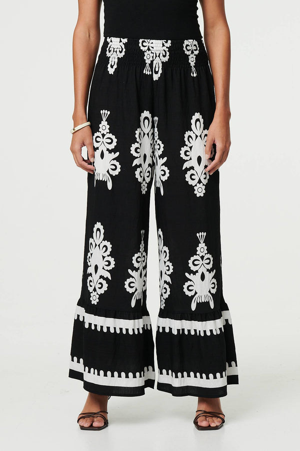 Black | Ikat Print High Waist Wide Leg Trousers