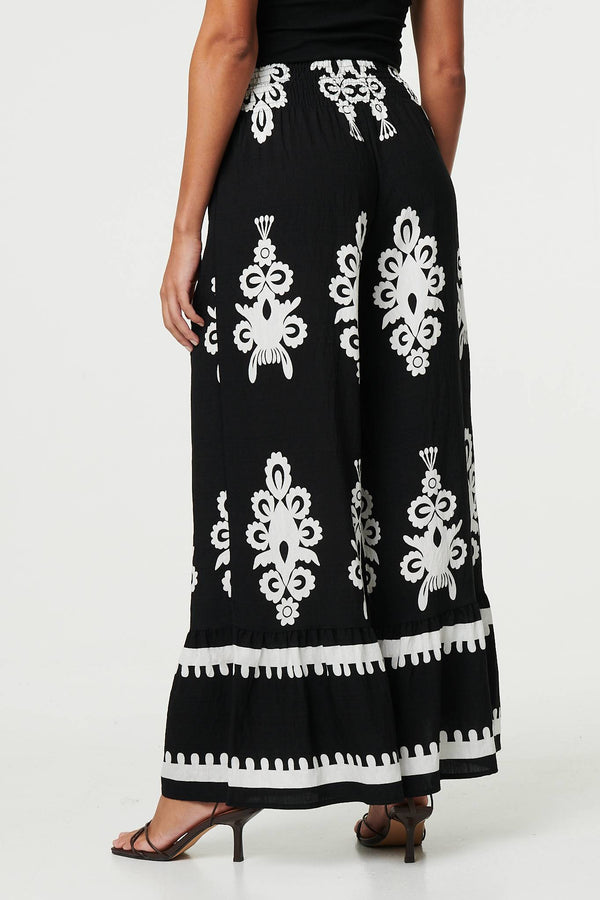 Black | Ikat Print High Waist Wide Leg Trousers