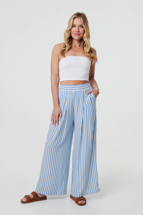 Blue | Striped High Waist Wide Leg Trousers