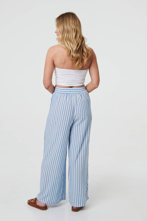 Blue | Striped High Waist Wide Leg Trousers