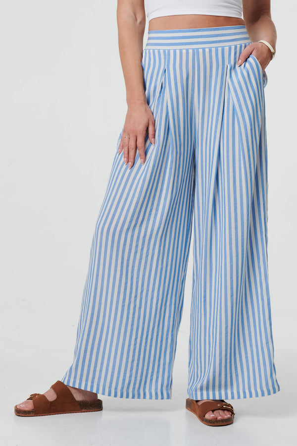 Blue | Striped High Waist Wide Leg Trousers