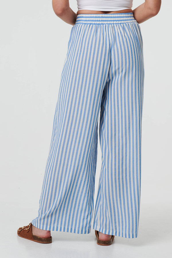 Blue | Striped High Waist Wide Leg Trousers