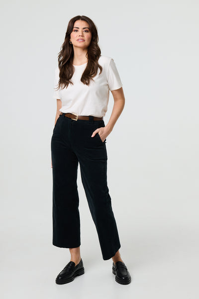 Faux Leather Belt Corduroy Trousers | Izabel London