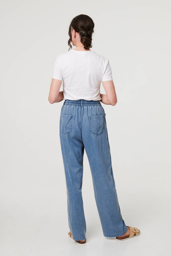 Blue | Denim Elasticated Waist Crop Trousers