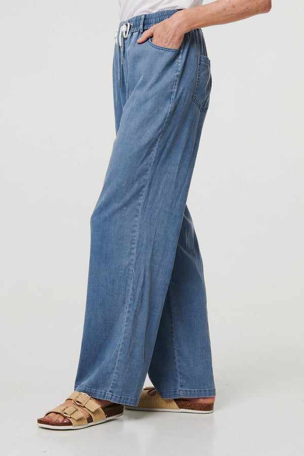 Blue | Denim Elasticated Waist Crop Trousers