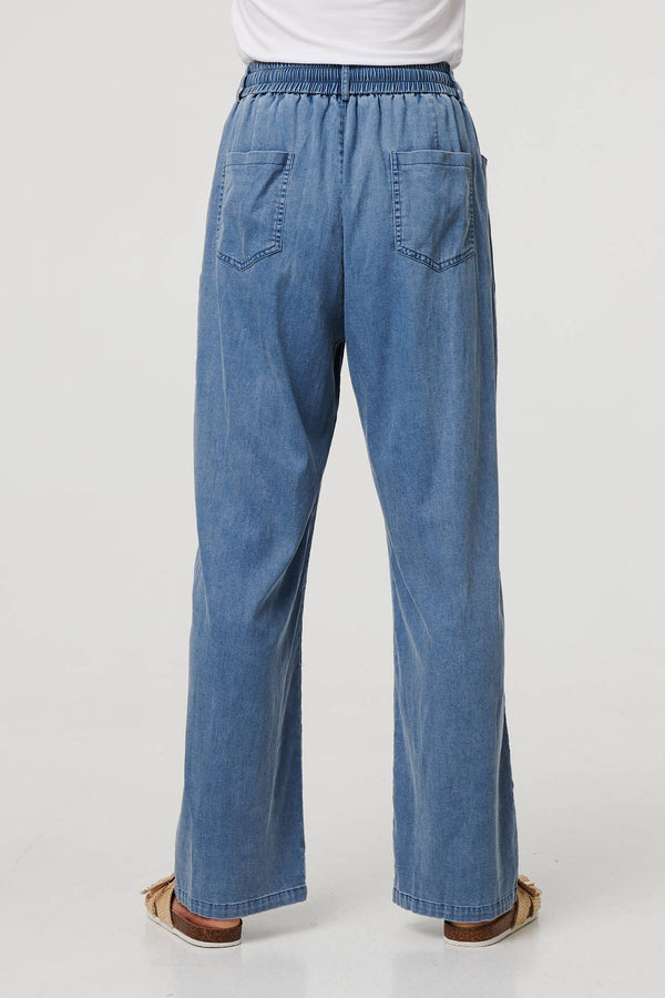 Blue | Denim Elasticated Waist Crop Trousers