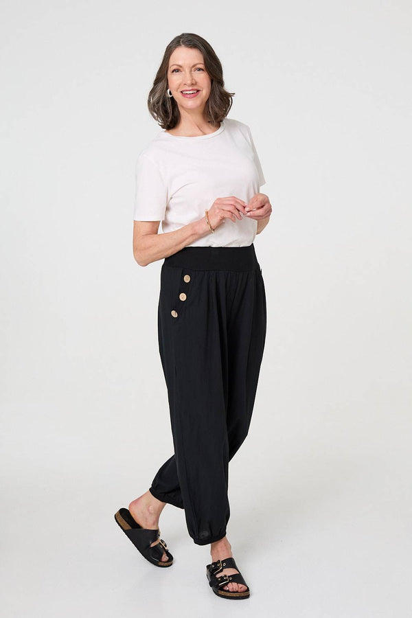 Black | Elasticated High Waist Loose Trousers