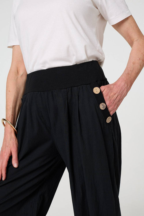 Black | Elasticated High Waist Loose Trousers
