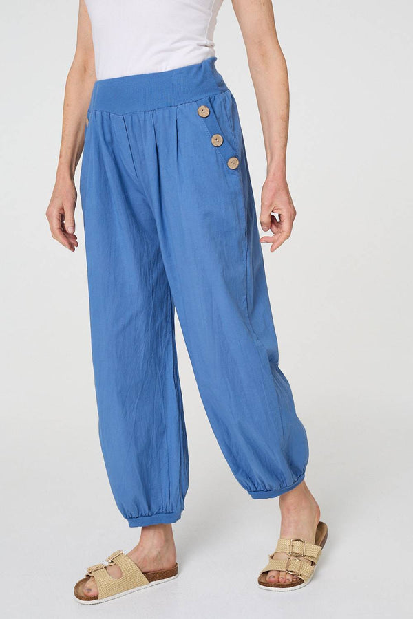 Blue | Elasticated High Waist Loose Trousers
