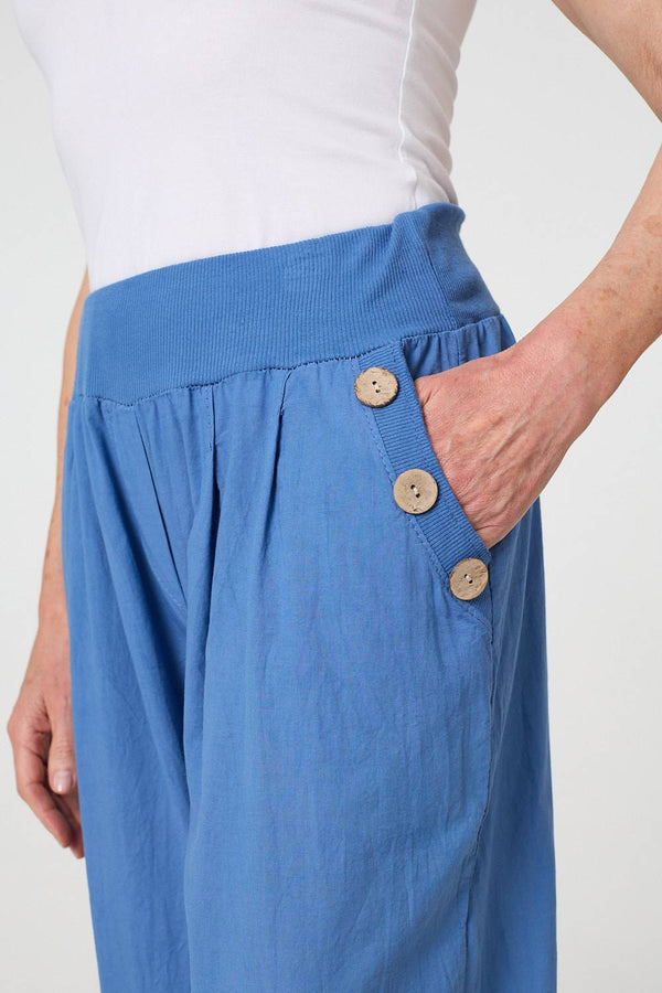 Blue | Elasticated High Waist Loose Trousers