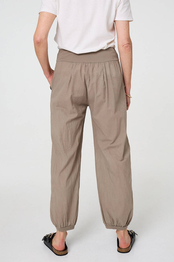 Beige | Elasticated High Waist Loose Trousers