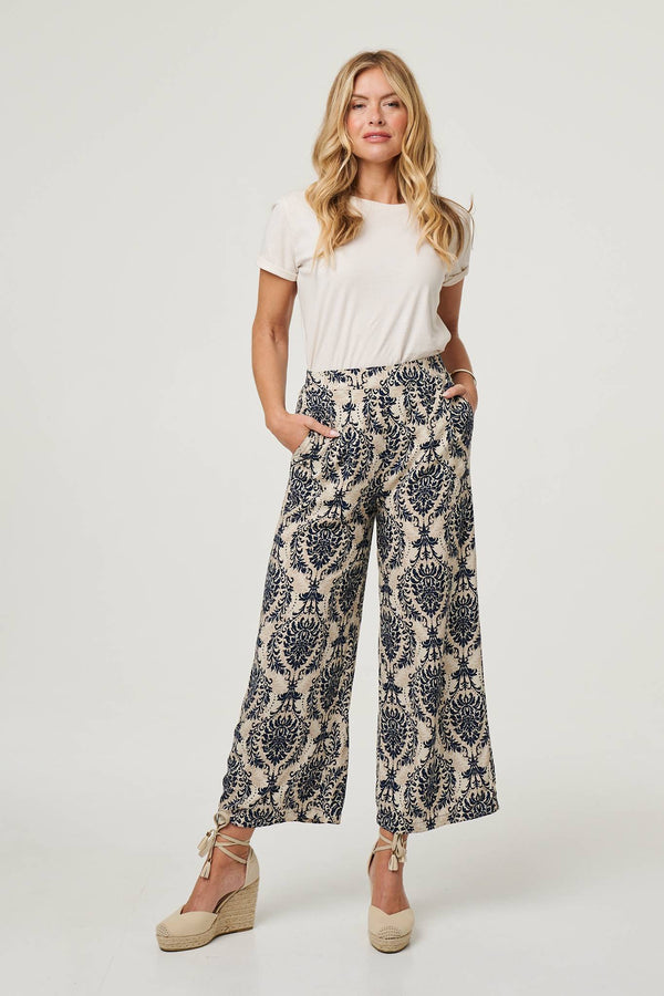 Blue | Baroque Print High Waist Wide Trousers