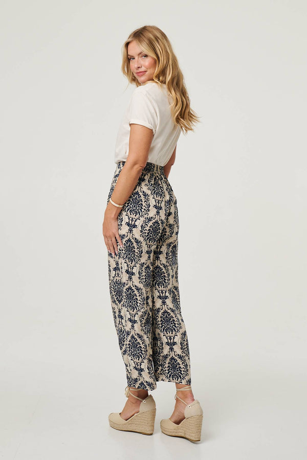 Blue | Baroque Print High Waist Wide Trousers