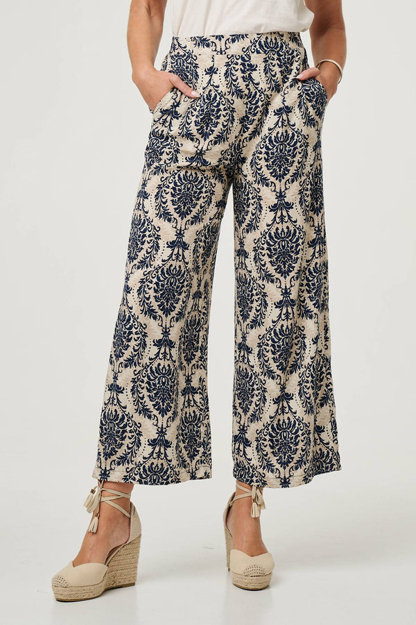 Blue | Baroque Print High Waist Wide Trousers