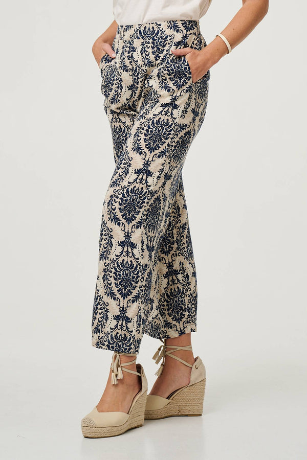 Blue | Baroque Print High Waist Wide Trousers
