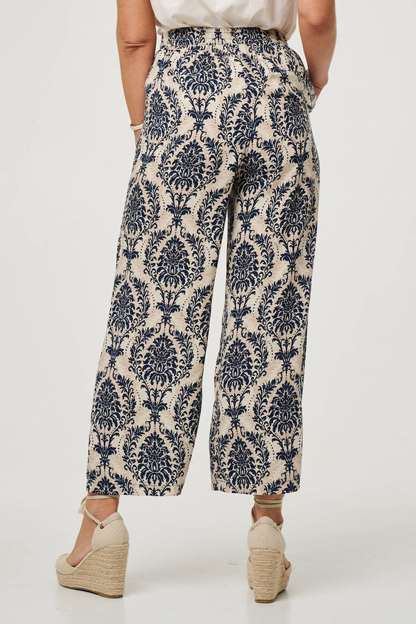 Blue | Baroque Print High Waist Wide Trousers