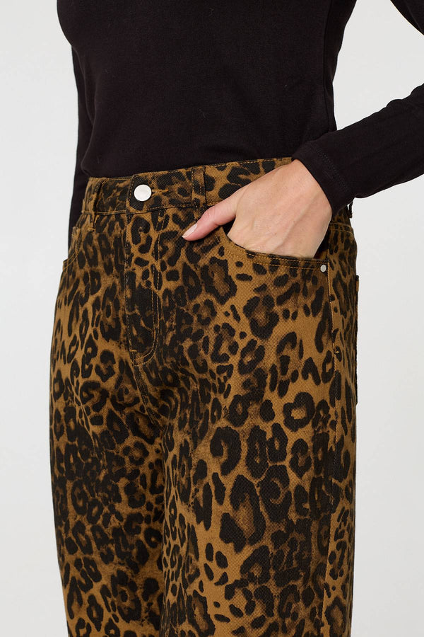 Brown | Animal Print High Waist Wide Leg Jeans
