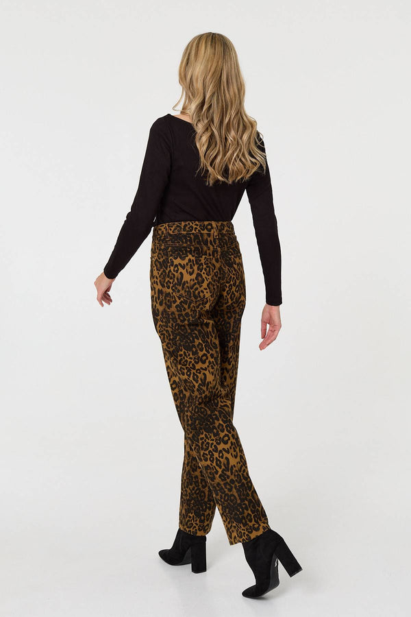 Brown | Animal Print High Waist Wide Leg Jeans