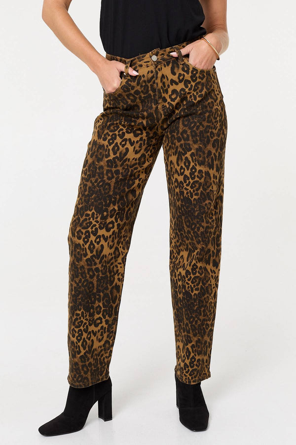 Brown | Animal Print High Waist Wide Leg Jeans