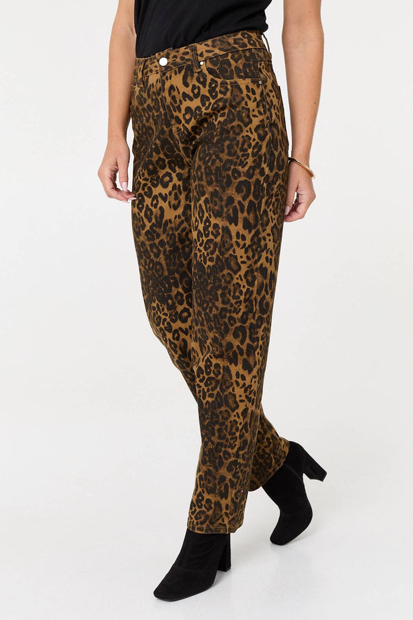 Brown | Animal Print High Waist Wide Leg Jeans