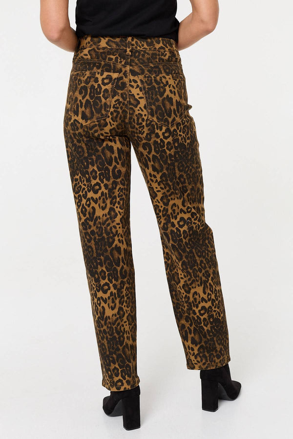 Brown | Animal Print High Waist Wide Leg Jeans