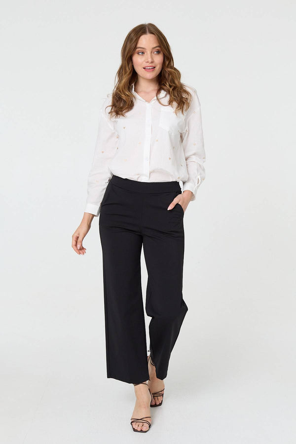 Black | High Waist Straight Leg Cropped Trousers
