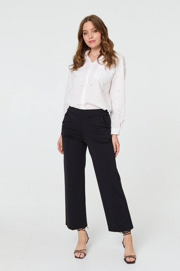 Black | High Waist Straight Leg Cropped Trousers