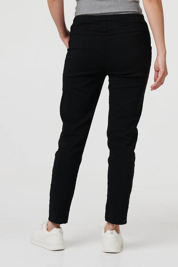 Black | Drawstring Tie Waist Tapered Trousers