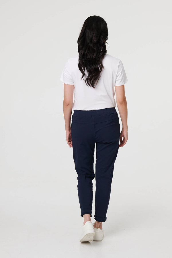 Navy | Drawstring Tie Waist Tapered Trousers