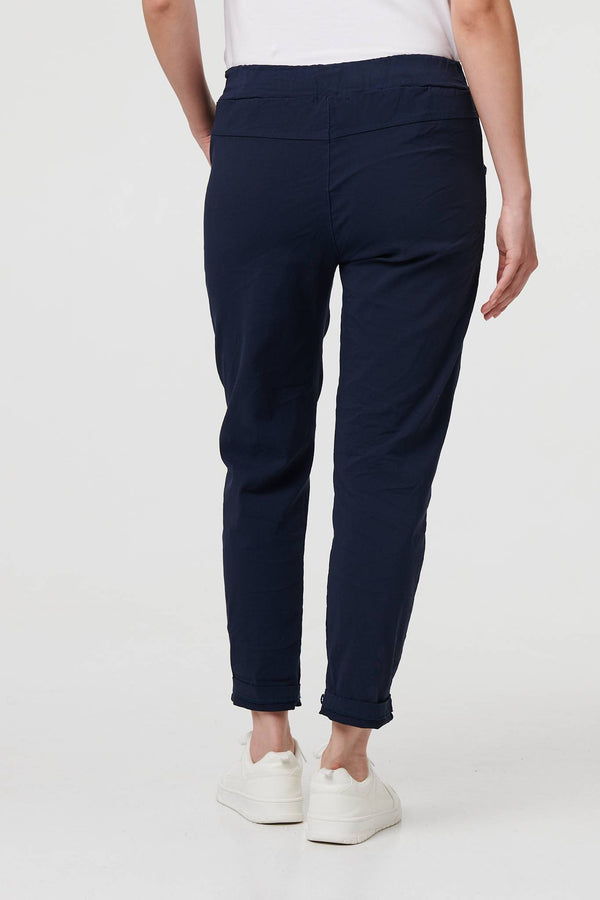 Navy | Drawstring Tie Waist Tapered Trousers