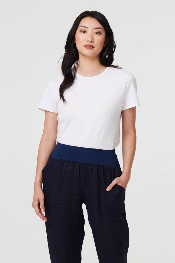 Navy | Relaxed Linen Blend Tapered Trousers