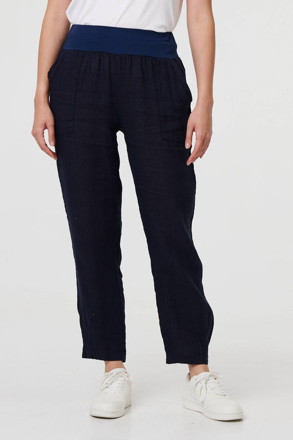 Navy | Relaxed Linen Blend Tapered Trousers