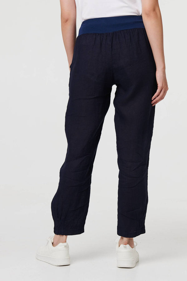 Navy | Relaxed Linen Blend Tapered Trousers