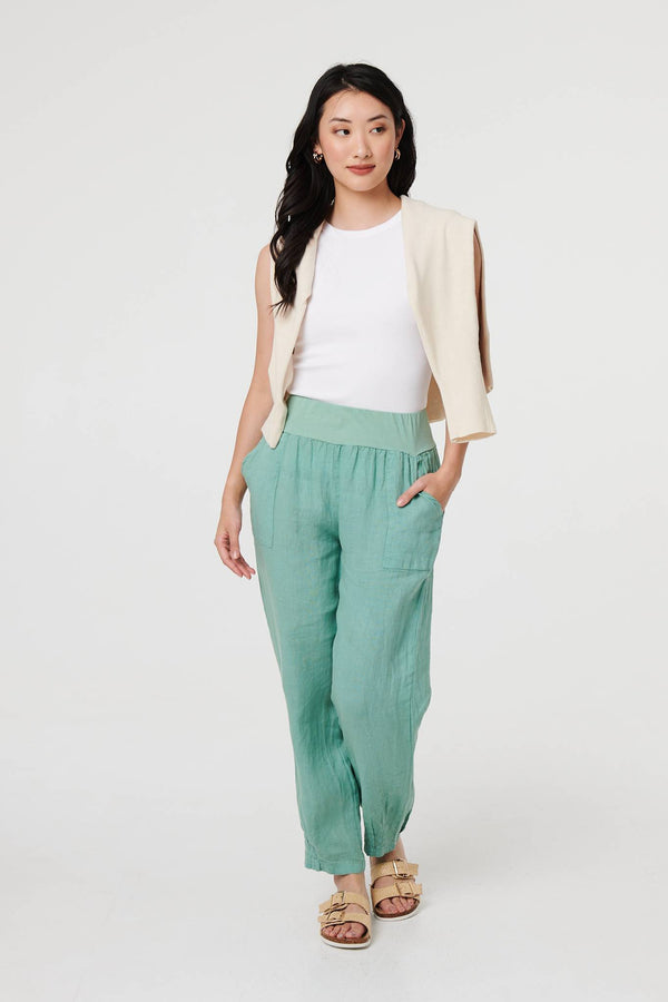 Sage | Relaxed Linen Blend Tapered Trousers