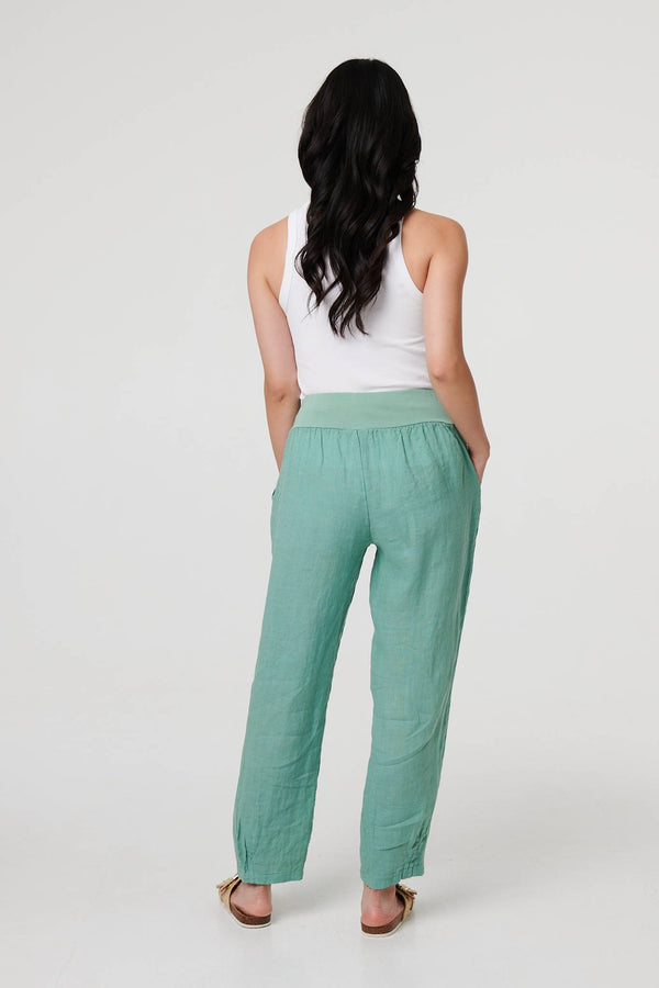 Sage | Relaxed Linen Blend Tapered Trousers