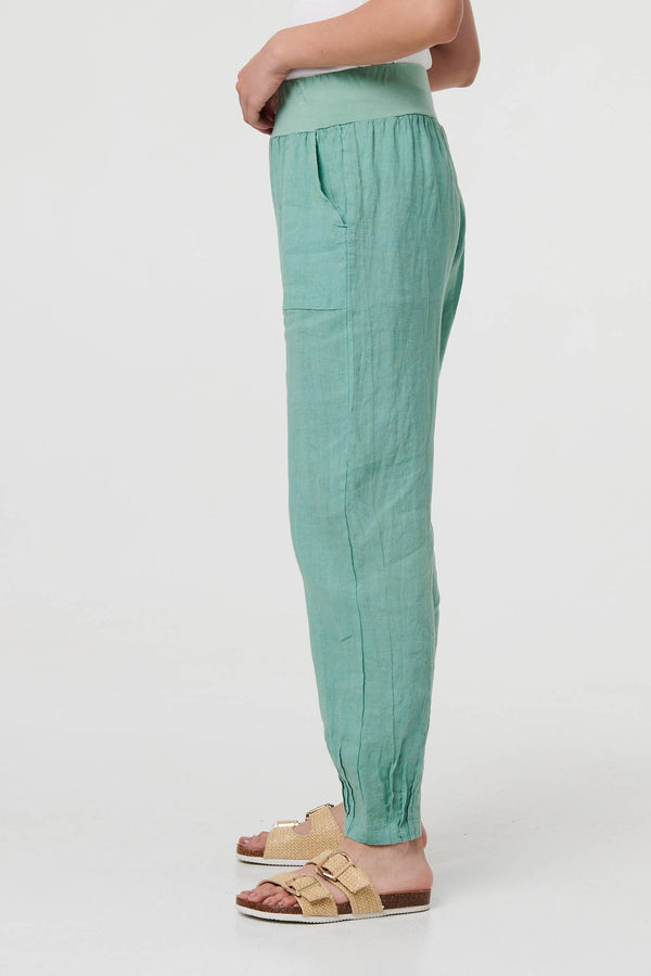 Sage | Relaxed Linen Blend Tapered Trousers