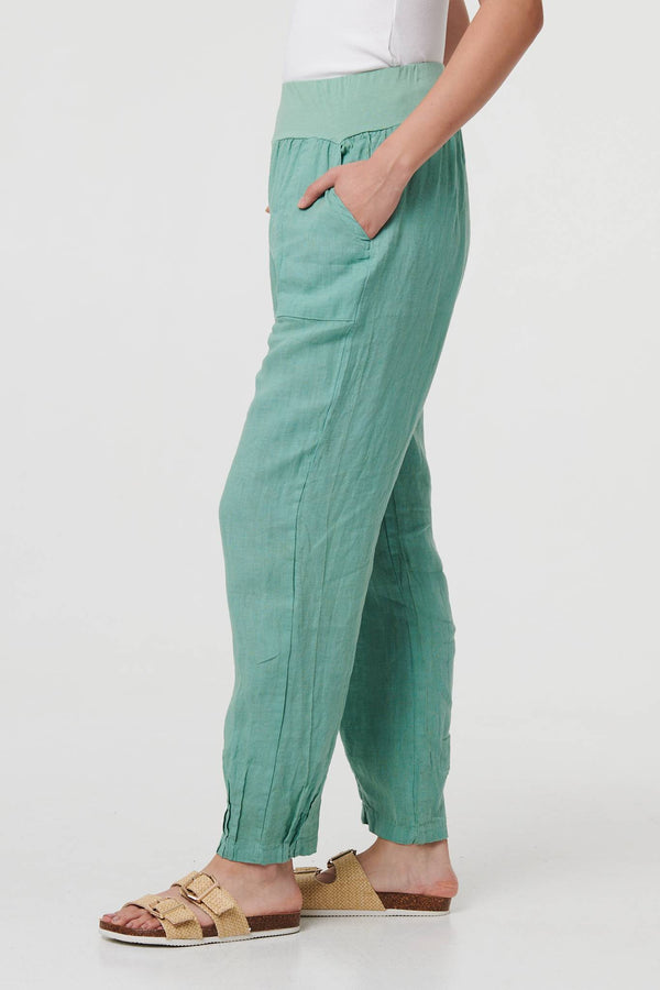 Sage | Relaxed Linen Blend Tapered Trousers