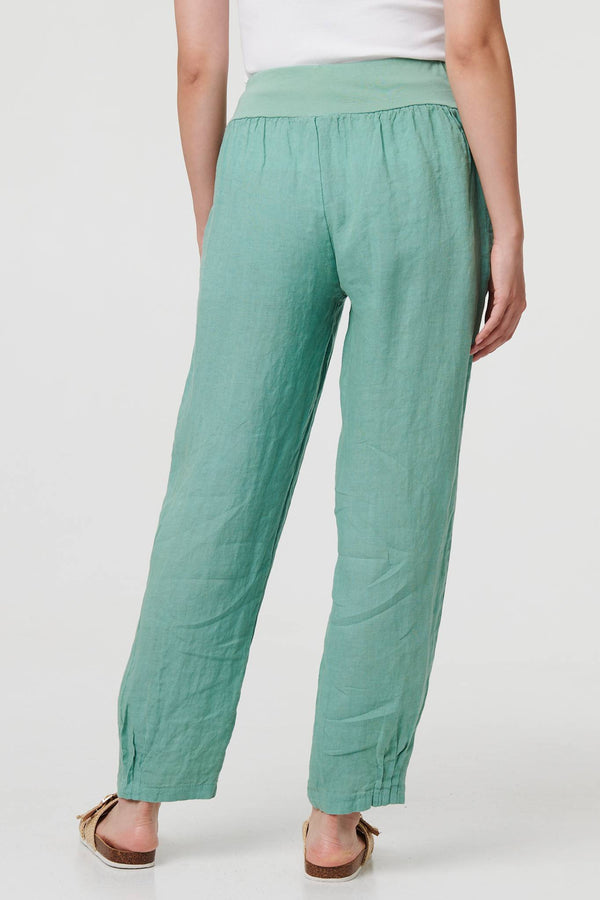 Sage | Relaxed Linen Blend Tapered Trousers