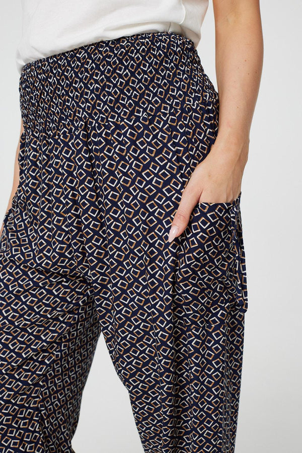 Navy | Geo Print Pocket Detail Pants