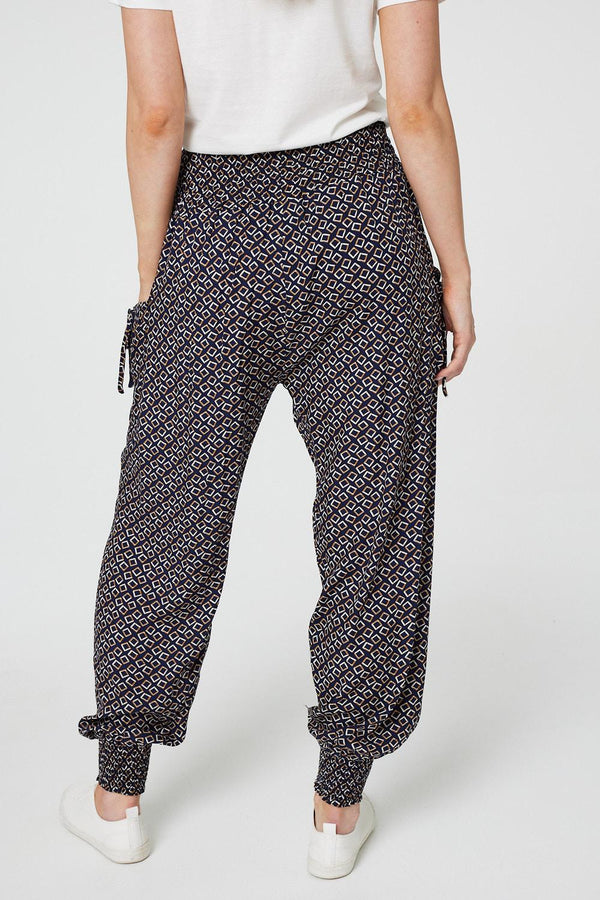 Navy | Geo Print Pocket Detail Pants