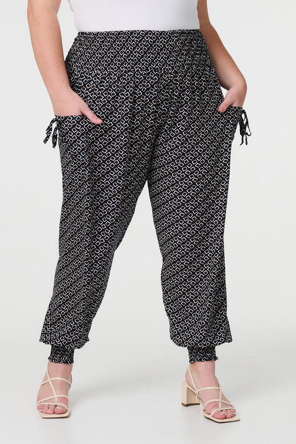 Navy | Geo Print Pocket Detail Pants